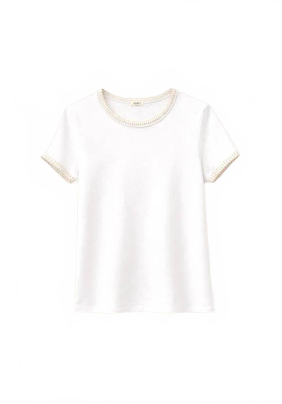 NEW DYLAN women's brooks blanket stitch tee in white natural